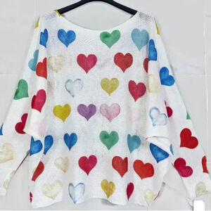 L127 Loowie Watercolor Multi Hearts Knit Sweater | Round Neck | One Size S-L